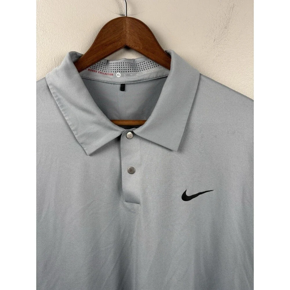 Nike Golf TW Tiger Woods Collection Dri-Fit XL Gray Polo - Snap Buttons